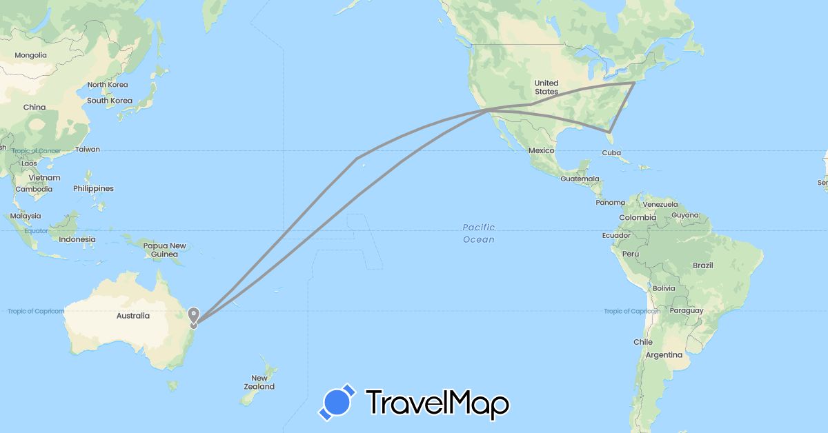 TravelMap itinerary: plane in Australia, United States (North America, Oceania)